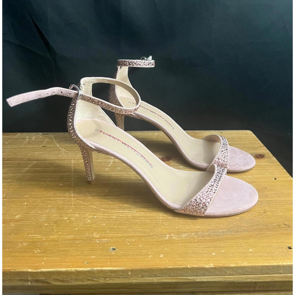 NEW STUART WEITZMAN Nudist Shine 75MM Crystal-Embellished Leather Sandal 6B/36.5